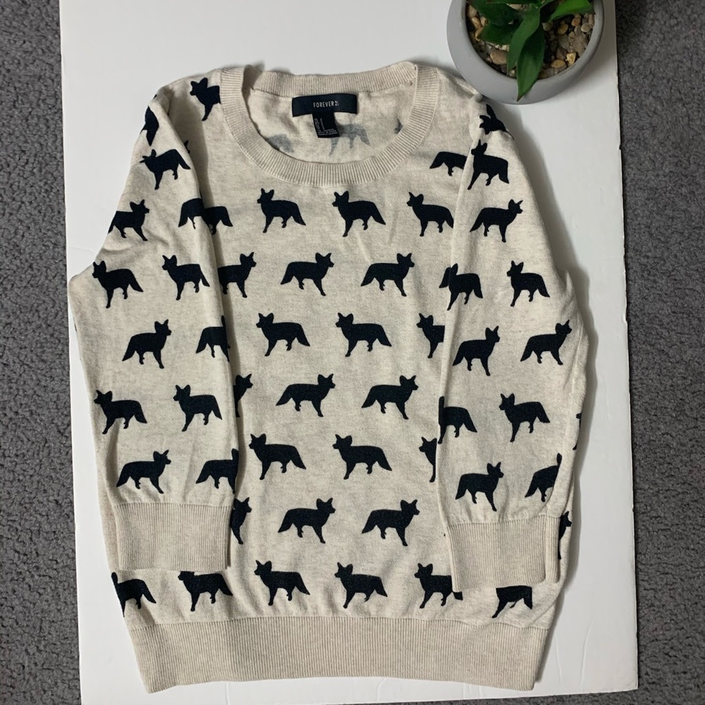 Forever 21 Small Fox Print Cream Color Sweater